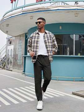 Men'S Cotton Blend Jogger Pants, Casual Drawstring Trousers, Skinny Fit, with Pockets, Slight Stretch, for All-Season Wear, Weekend Casual Style