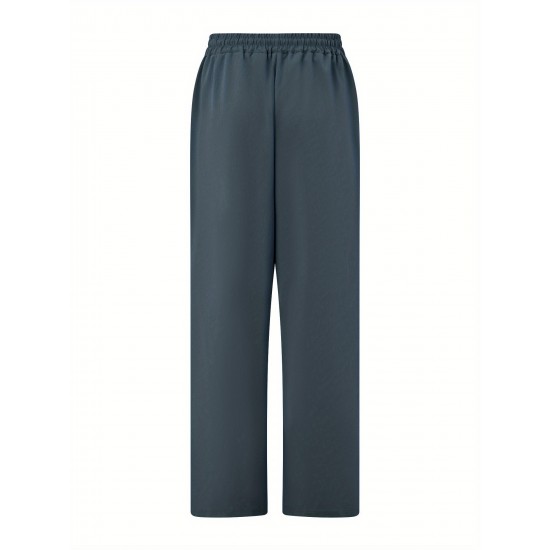 Men'S Casual Linen-Style Pants, Polyester, Loose Fit, Solid Color, Slight Stretch, with Drawstring Waist, for All-Season Weekend Casual Wear Men'S Casual Linen-Style Pants, Polyester, Loose Fit, Solid Color, Slight Stretch, with Drawstring Waist, for All-Season Weekend Casual Wear
